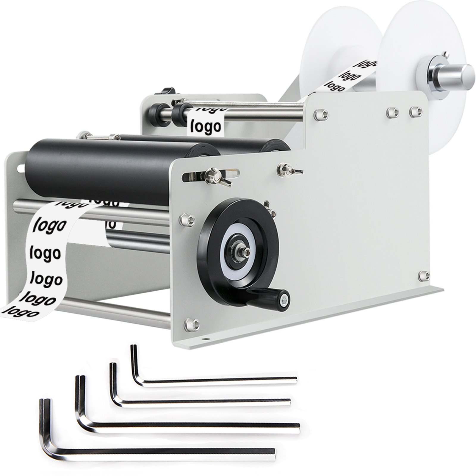 VEVOR Manual Round Bottle Labeling Machine, 10-30 pcs/min Bottle Labeling Machine, White Manual Labeling Machine for Width 1-5 Inch Length 1-10 Inch Label for PET, Plastic, Glass, and Metal Bottle