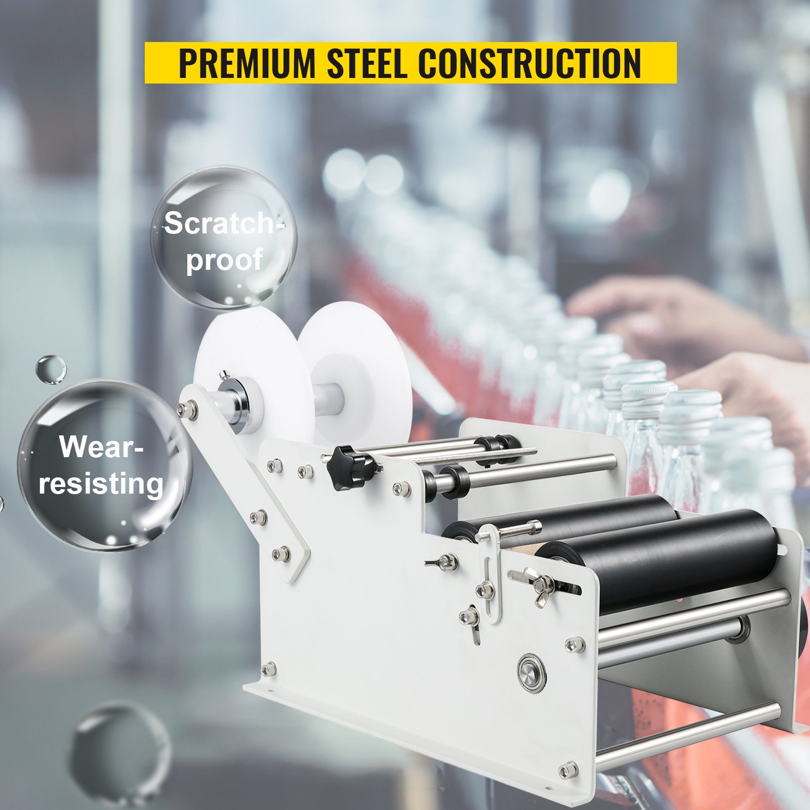VEVOR Manual Round Bottle Labeling Machine, 10-30 pcs/min Bottle Labeling Machine, White Manual Labeling Machine for Width 1-5 Inch Length 1-10 Inch Label for PET, Plastic, Glass, and Metal Bottle