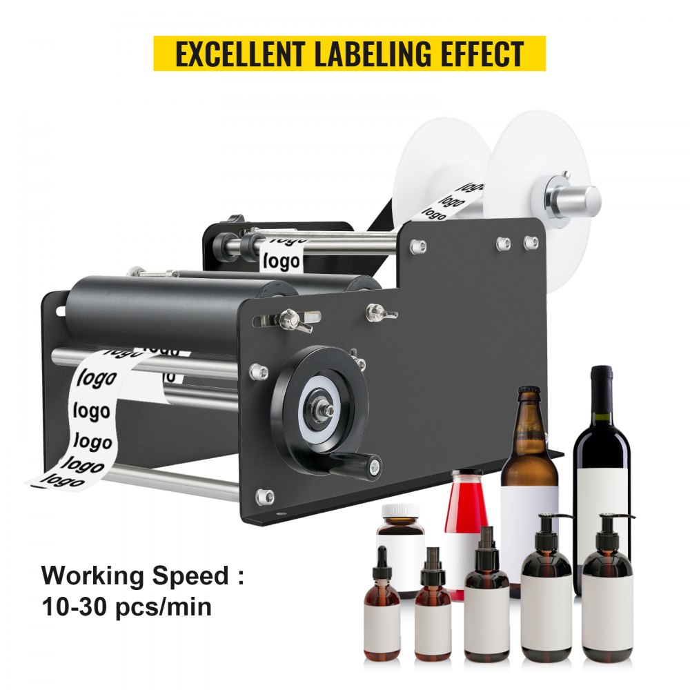 VEVOR Manual Round Bottle Labeling Machine Label Applicator 10-30pcs/min Black