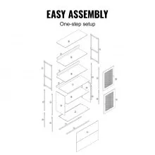 Rattan Bookshelf Ladder Shelf with 2 Doors Rectangle Storage Rack Natural