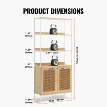 Rattan Bookshelf Ladder Shelf with 2 Doors Rectangle Storage Rack Natural