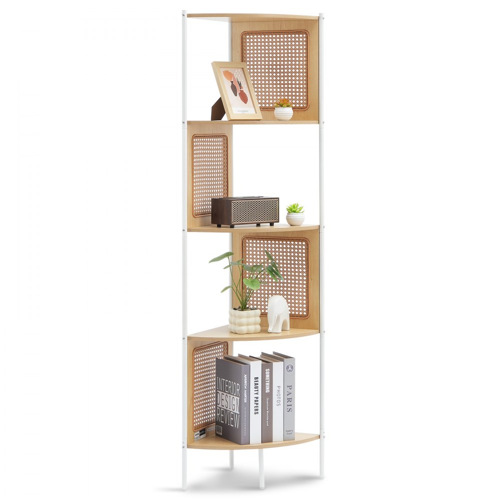 VEVOR Rattan Corner Bookshelf 5-Tier Bamboo Ladder Prateleira estreita Parede Canto Rack