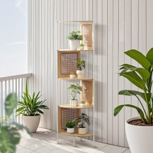 Rattan Corner Bookshelf 5-Tier Bamboo Ladder Narrow Shelf Wall Corner Rack