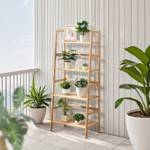 VEVOR 4-Tier Bamboo Ladder Shelf, Rattan Shelf, Trapezoid Open Bookcase, Display Storage Rack Organizer, Freestanding Flower Plant Stand, Ladder Bookshelf Ideal for Bathroom, Bedroom, Office, Study, Natural