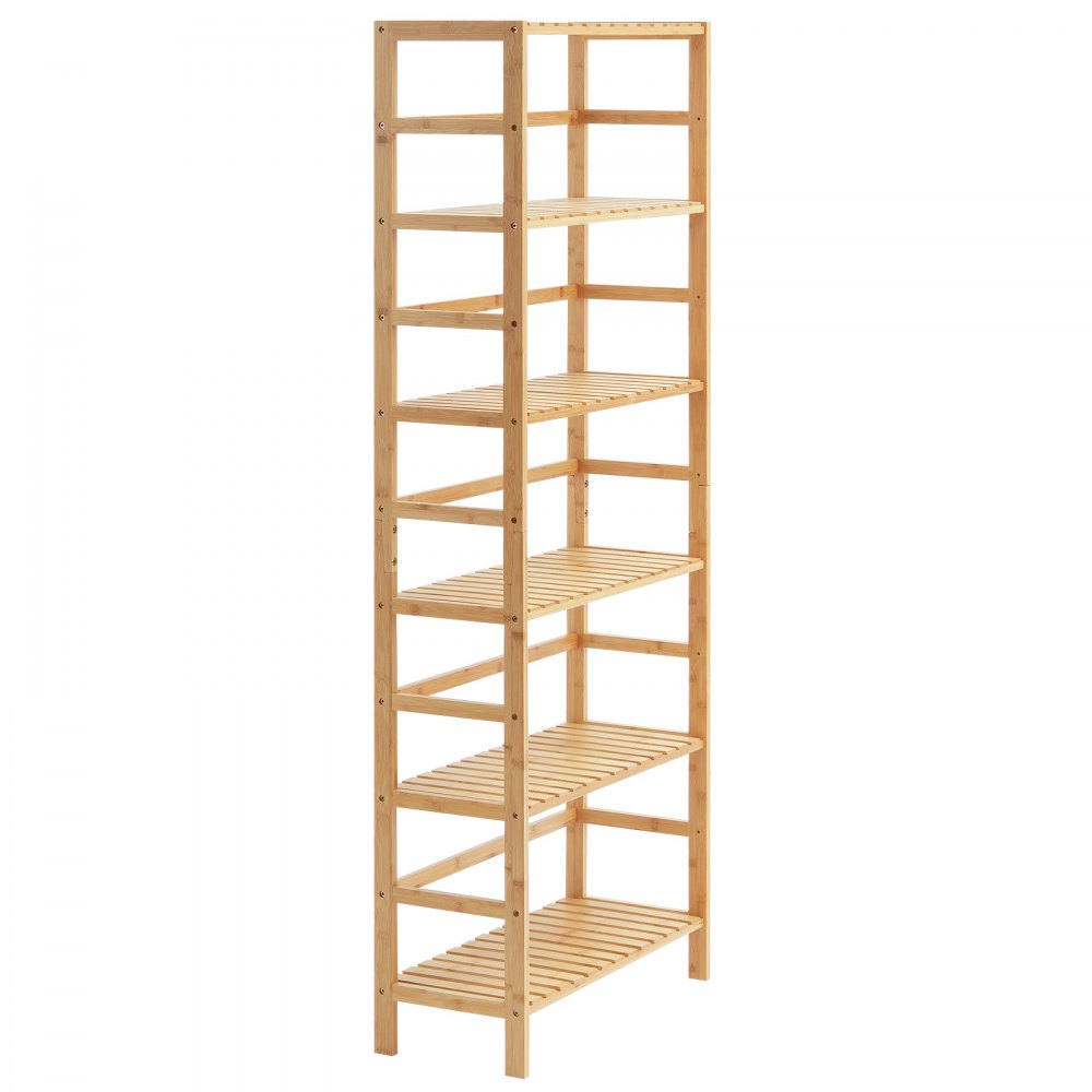 VEVOR 6-Tier Bamboo Shelf, Open Wood Bookshelf, Display Storage Rack Organizer, Freestanding Flower Plant Stand, Multifunctional Bamboo Bookshelf Ideal for Bathroom, Bedroom, Office, Study, Natural