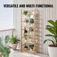 VEVOR 6-Tier Bamboo Shelf, Rattan Shelf, Open Wood Bookshelf, Display Storage Rack Organizer, Freestanding Flower Plant Stand, Multifunctional Bamboo Bookshelf Ideal for Bathroom, Bedroom, Office, Study, Natural