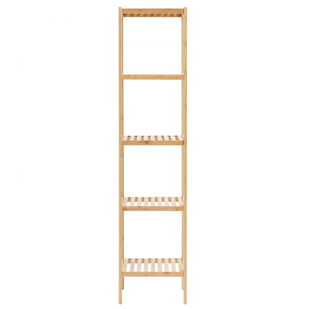VEVOR 5-Tier Bathroom Standing Shelf, Narrow Shelving Unit, Display Storage Rack Organizer, Freestanding Flower Plant Stand, Multifunctional Bamboo Shelf Ideal for BathRoom, Kitchen, Home, Natural