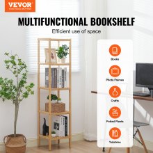 VEVOR 5-Tier Bathroom Standing Shelf, Rattan Shelf, Narrow Shelving Unit, Display Storage Rack Organizer, Freestanding Flower Plant Stand, Multifunctional Bamboo Shelf Ideal for Bathroom, Kitchen, Home, Natural