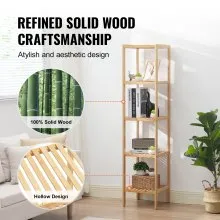 VEVOR 5-Tier Bathroom Standing Shelf, Rattan Shelf, Narrow Shelving Unit, Display Storage Rack Organizer, Freestanding Flower Plant Stand, Multifunctional Bamboo Shelf Ideal for Bathroom, Kitchen, Home, Natural