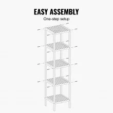 VEVOR 5-Tier Bathroom Standing Shelf, Rattan Shelf, Narrow Shelving Unit, Display Storage Rack Organizer, Freestanding Flower Plant Stand, Multifunctional Bamboo Shelf Ideal for Bathroom, Kitchen, Home, Natural