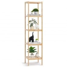 VEVOR 5-Tier Bathroom Standing Shelf, Rattan Shelf, Narrow Shelving Unit, Display Storage Rack Organizer, Freestanding Flower Plant Stand, Multifunctional Bamboo Shelf Ideal for Bathroom, Kitchen, Home, Natural