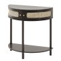 VEVOR Half-moon Rattan Console Table with 2 Drawers, Rattan Entryway Table with Natural Rattan Sliding Door, Console Table with Storage for Living Room, Study, Entryway Or TV Wall, Black