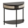 VEVOR Half-moon Rattan Console Table with 2 Drawers, Rattan Entryway Table with Natural Rattan Sliding Door, Console Table with Storage for Living Room, Study, Entryway Or TV Wall, Black
