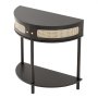 VEVOR Half-moon Rattan Console Table with 2 Drawers, Rattan Entryway Table with Natural Rattan Sliding Door, Console Table with Storage for Living Room, Study, Entryway Or TV Wall, Black