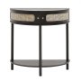 VEVOR Half-moon Rattan Console Table with 2 Drawers, Rattan Entryway Table with Natural Rattan Sliding Door, Console Table with Storage for Living Room, Study, Entryway Or TV Wall, Black