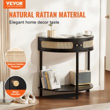 VEVOR Half-moon Rattan Console Table 2 Storage Drawers 31.88x15.74x32.28inch Rattan Sliding Door Black, Rattan Entryway Table with Storage, Small Console Tables for Entryway, Entry Table for Hallway, Living Room Table