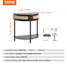 VEVOR Half-moon Rattan Console Table 2 Storage Drawers Rattan Sliding Door Black