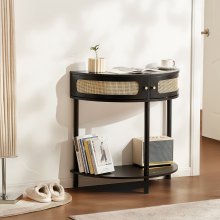 VEVOR Half-moon Rattan Console Table 2 Storage Drawers Rattan Sliding Door Black, Rattan Entryway Table with Storage, Small Console Tables for Entryway, Entry Table for Hallway, Living Room Table