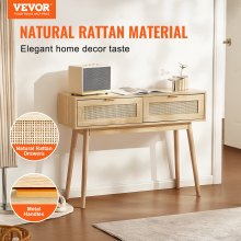 VEVOR Rattan Console Table with 2 Storage Drawers Rattan 39.37x11.81x29.33inch Sliding Door Natural, Rattan Entryway Table with Storage, Small Console Tables for Entryway, Entry Table for Hallway, Living Room Table