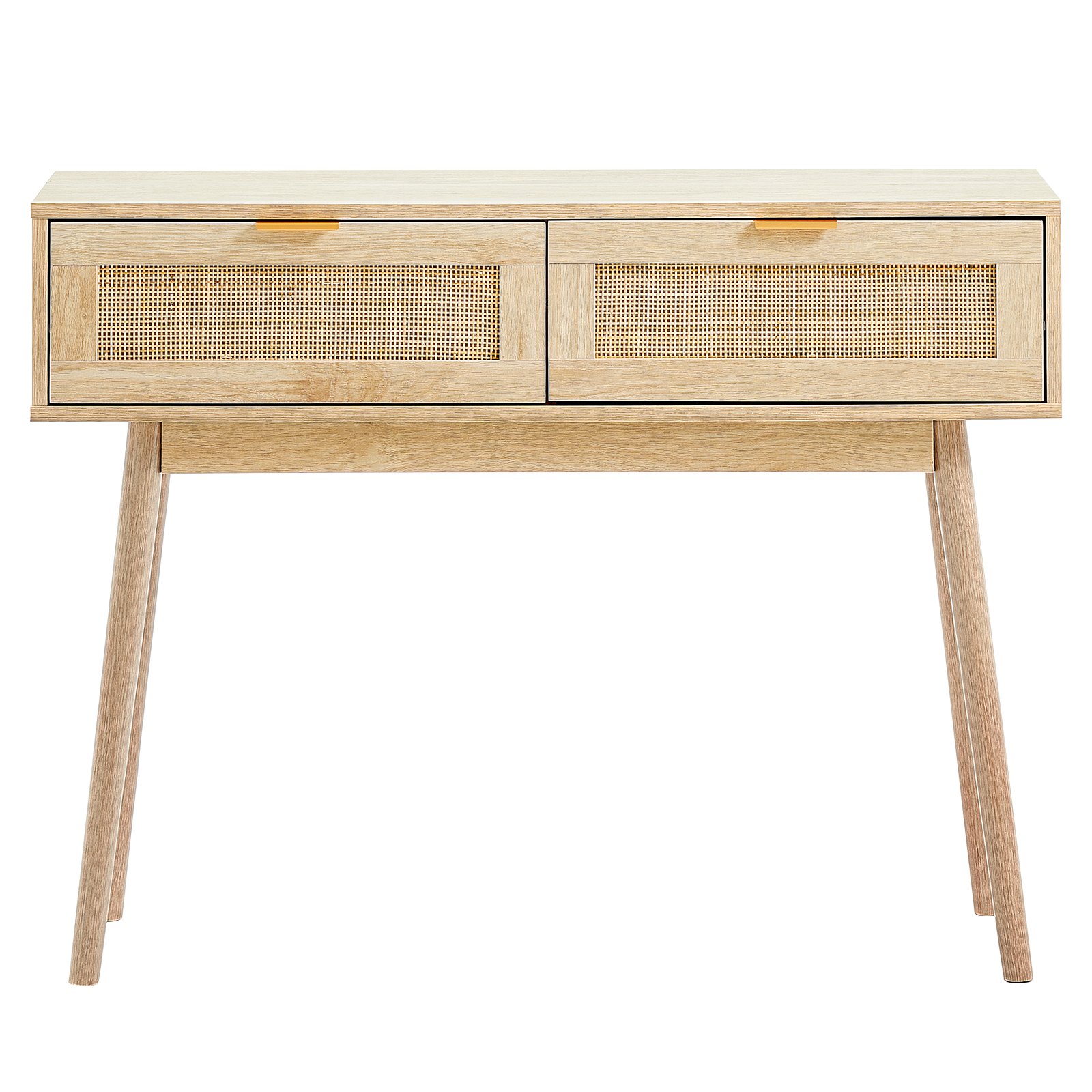 VEVOR Rattan Console Table with 2 Storage Drawers Rattan Sliding Door Natural