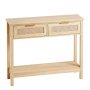 VEVOR Rattan Console Table with 2 Storage Drawers, Rattan Entryway Table with Natural Rattan Sliding Door, Console Sofa Table for Living Room, Study, Entryway Or TV Wall, Natural