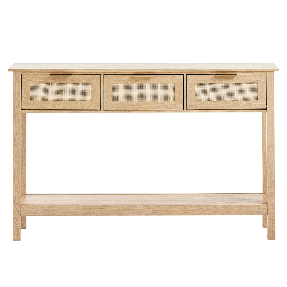 VEVOR Rattan Console Table with 3 Storage Drawers Rattan Sliding Door Natural