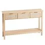 VEVOR Rattan Console Table with 3 Storage Drawers, Rattan Entryway Table with Natural Rattan Sliding Door, Console Sofa Table for Living Room, Study, Entryway Or TV Wall, Natural