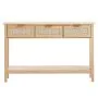 VEVOR Rattan Console Table with 3 Storage Drawers, Rattan Entryway Table with Natural Rattan Sliding Door, Console Sofa Table for Living Room, Study, Entryway Or TV Wall, Natural