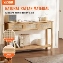 VEVOR Rattan Console Table with 3 Storage Drawers Rattan Sliding Door Natural