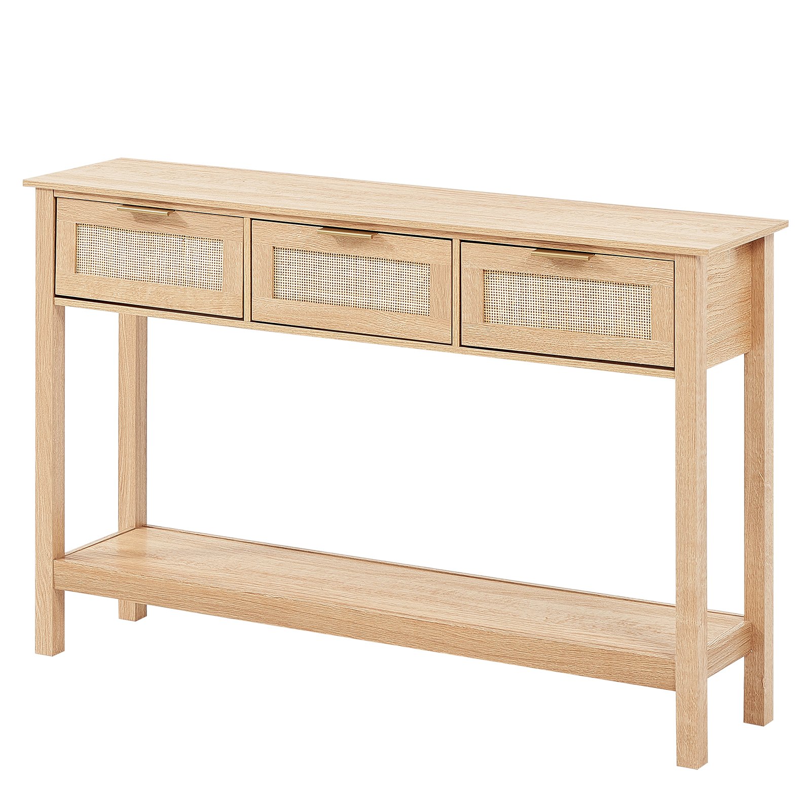 VEVOR Rattan Console Table with 3 Storage Drawers Rattan Sliding Door Natural