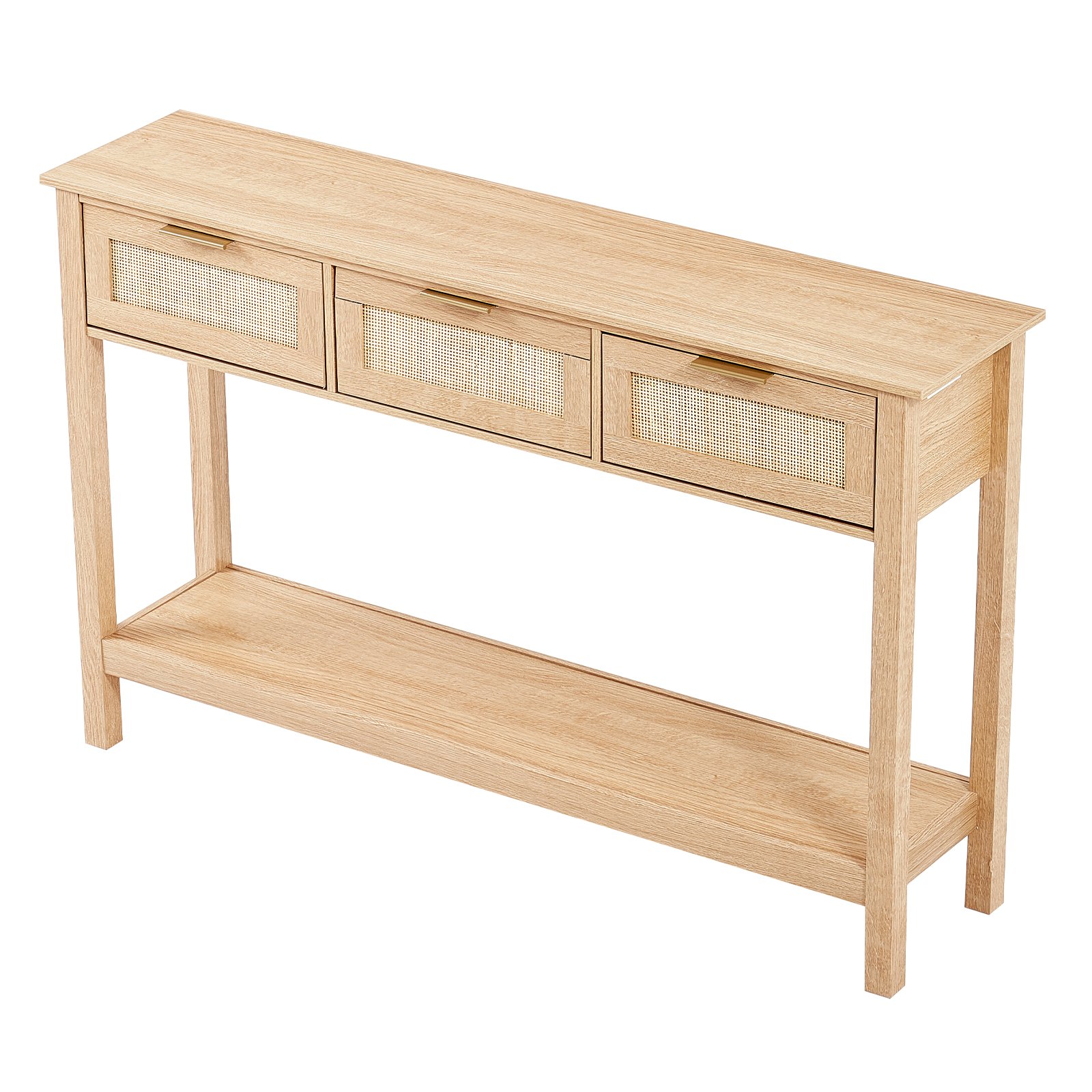 VEVOR Rattan Console Table with 3 Storage Drawers Rattan Sliding Door Natural