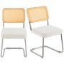 VEVOR Rattan Chairs, Set of 2, Mid Century Modern Dining Chair, Upholstered Velvet Accent Chair with Rattan Back, Retro Dining Room Kitchen Chair for Living Room, Bedroom, Reading Room, Office, White