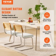 VEVOR Rattan Chairs, Set of 2, Mid Century Modern Dining Chair, Upholstered Velvet Accent Chair with Rattan Back, Retro Dining Room Kitchen Chair for Living Room, Bedroom, Reading Room, Office, White