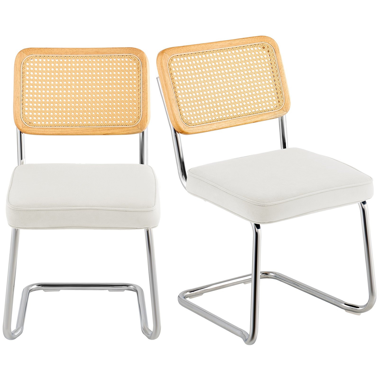 VEVOR Rattan Dining Chairs Set of 2, Mid Century Modern Dining Chair, Upholstered Velvet Accent Chair with Rattan Back, Retro Dining Room Kitchen Chair for Living Room, Bedroom, Office (18.1 Inch)