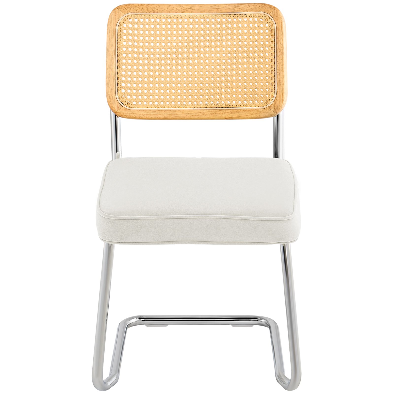 VEVOR Rattan Chairs, Set of 4, Mid Century Modern Dining Chair, Upholstered Velvet Accent Chair with Rattan Back, Retro Dining Room Kitchen Chair for Living Room, Bedroom, Reading Room, Office, White
