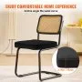 VEVOR Rattan Chairs, Set of 2, Mid Century Modern Dining Chair, Upholstered Velvet Accent Chair with Rattan Back, Retro Dining Room Kitchen Chair for Living Room, Bedroom, Reading Room, Office, Black