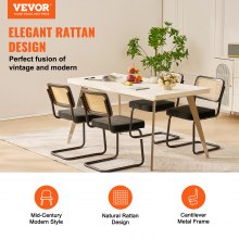VEVOR Rattan Chairs, Set of 4, Mid Century Modern Dining Chair, Upholstered Velvet Accent Chair with Rattan Back, Retro Dining Room Kitchen Chair for Living Room, Bedroom, Reading Room, Office, Black