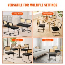 VEVOR Rattan Dining Chairs Set of 4, Mid Century Modern Dining Chair, Upholstered Velvet Accent Chair with Rattan Back, Retro Dining Room Kitchen Chair for Living Room, Bedroom, Office (18.1 Inch)