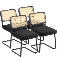 VEVOR Rattan Chairs, Set of 4, Mid Century Modern Dining Chair, Upholstered Velvet Accent Chair with Rattan Back, Retro Dining Room Kitchen Chair for Living Room, Bedroom, Reading Room, Office, Black