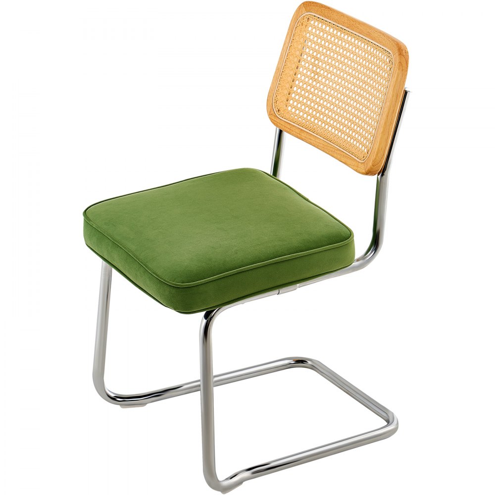 VEVOR Rattan Chairs, Set of 2, Mid Century Modern Dining Chair, Upholstered Velvet Accent Chair with Rattan Back, Retro Dining Room Kitchen Chair for Living Room, Bedroom, Reading Room, Office, Green