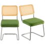 VEVOR Rattan Chairs, Set of 2, Mid Century Modern Dining Chair, Upholstered Velvet Accent Chair with Rattan Back, Retro Dining Room Kitchen Chair for Living Room, Bedroom, Reading Room, Office, Green