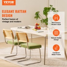 VEVOR Rattan Dining Chairs Set of 2, Mid Century Modern Dining Chair, Upholstered Velvet Accent Chair with Rattan Back, Retro Dining Room Kitchen Chair for Living Room, Bedroom, Office (18.1 Inch)