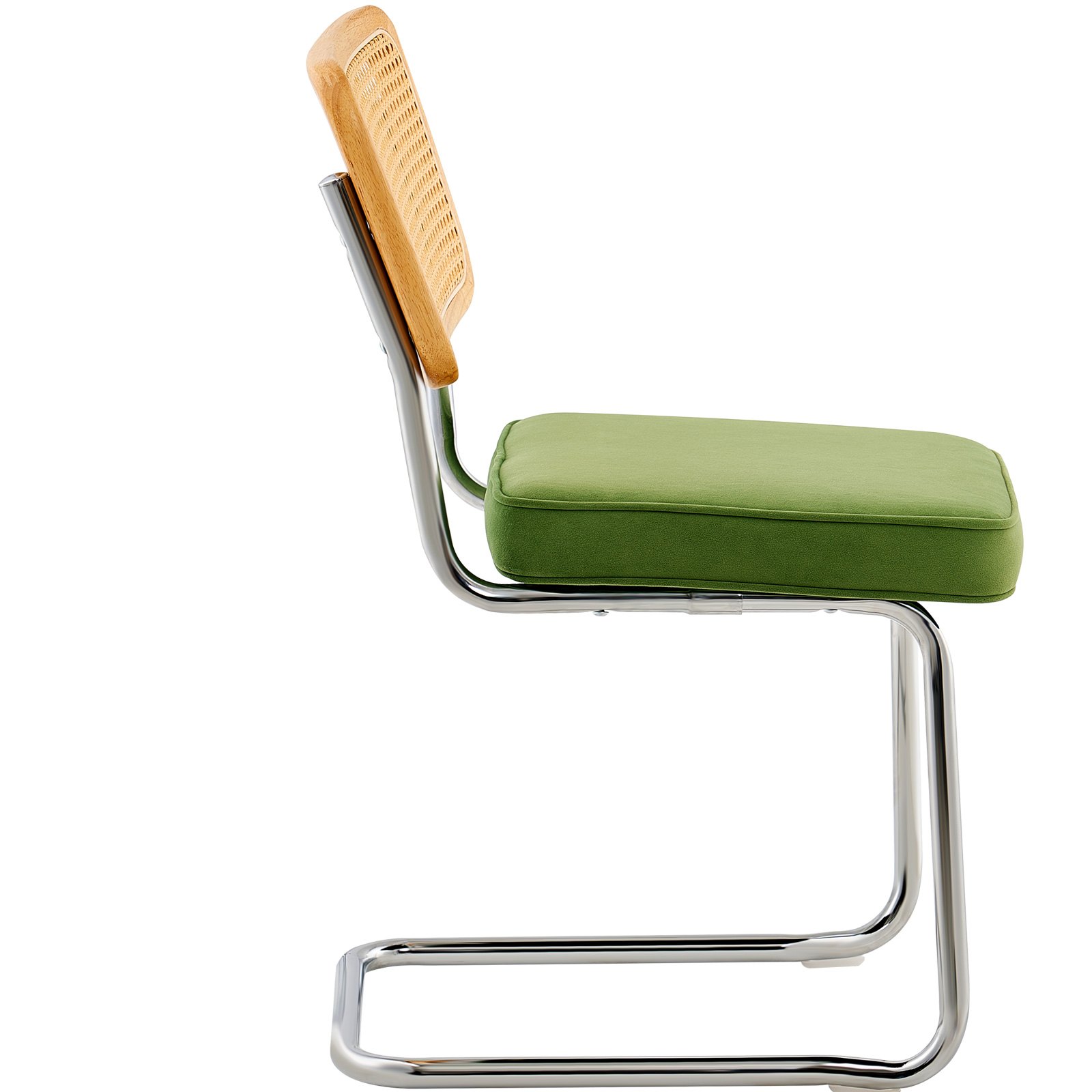 VEVOR Rattan Chairs, Set of 2, Mid Century Modern Dining Chair, Upholstered Velvet Accent Chair with Rattan Back, Retro Dining Room Kitchen Chair for Living Room, Bedroom, Reading Room, Office, Green
