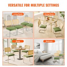 VEVOR Rattan Chairs, Set of 4, Mid Century Modern Dining Chair, Upholstered Velvet Accent Chair with Rattan Back, Retro Dining Room Kitchen Chair for Living Room, Bedroom, Reading Room, Office, Green
