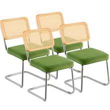 VEVOR Rattan Chairs, Set of 4, Mid Century Modern Dining Chair, Upholstered Velvet Accent Chair with Rattan Back, Retro Dining Room Kitchen Chair for Living Room, Bedroom, Reading Room, Office, Green