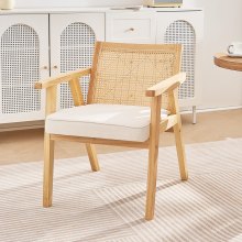 VEVOR Silla moderna de ratán de mediados de siglo, silla tapizada de terciopelo con respaldo de ratán, silla retro para sala de estar, dormitorio, sala de lectura y oficina, color beige