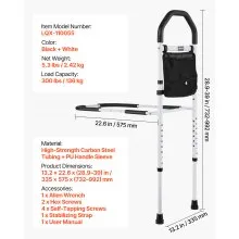 VEVOR Bed Rail for Elderly, Bedside Assist Rails with Supporting Leg and PU Handrail, Adjustable Height Carbon Steel Pipe Bedside Cane, Bed Bars for Seniors & Patients, Fits King, Queen, Full, Twin