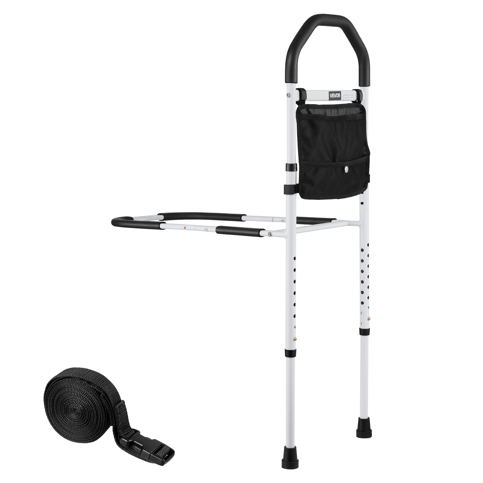 VEVOR Bed Rail for Elderly, Bedside Assist Rails with Supporting Leg and PU Handrail, Adjustable Height Carbon Steel Pipe Bedside Cane, Bed Bars for Seniors & Patients, Fits King, Queen, Full, Twin