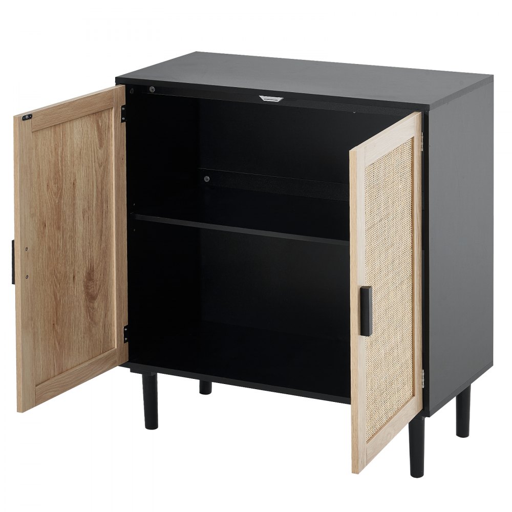 VEVOR Rattan Cabinet, Rattan Storage Cabinet with 2 Magnetic Doors and Adjustable Shelves, Sideboard Buffet Cabinet for Hallway, Entryway, Living Room, or Kitchen, Black