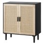 VEVOR Rattan Cabinet Storage with 2 Magnetic Doors and Adjustable Shelves Black